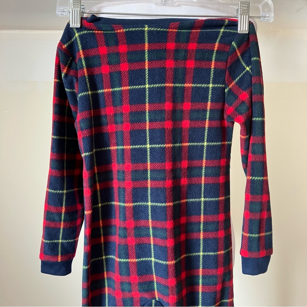 Lands' End Kids Footed Fleece Sleeper in Red Dark Navy Plaid size 5T - Picture 6 of 7